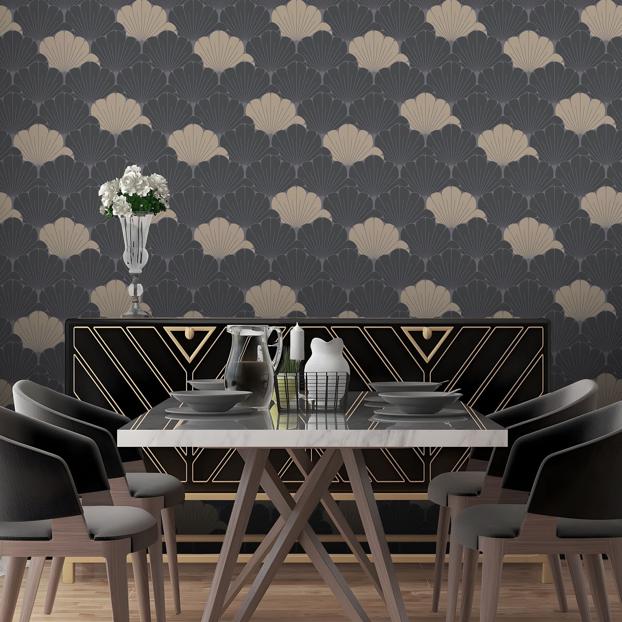 Designs Direct Giant Art Deco Gingko Leaf Wallpaper